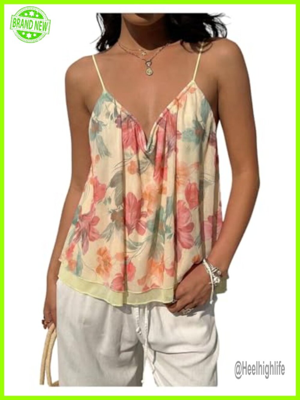 Women's Floral Mesh Camisole Backless Summer Vacation Top